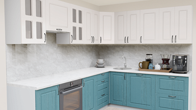 Кухня угловая Пастель зефир - Дуб аквамарин